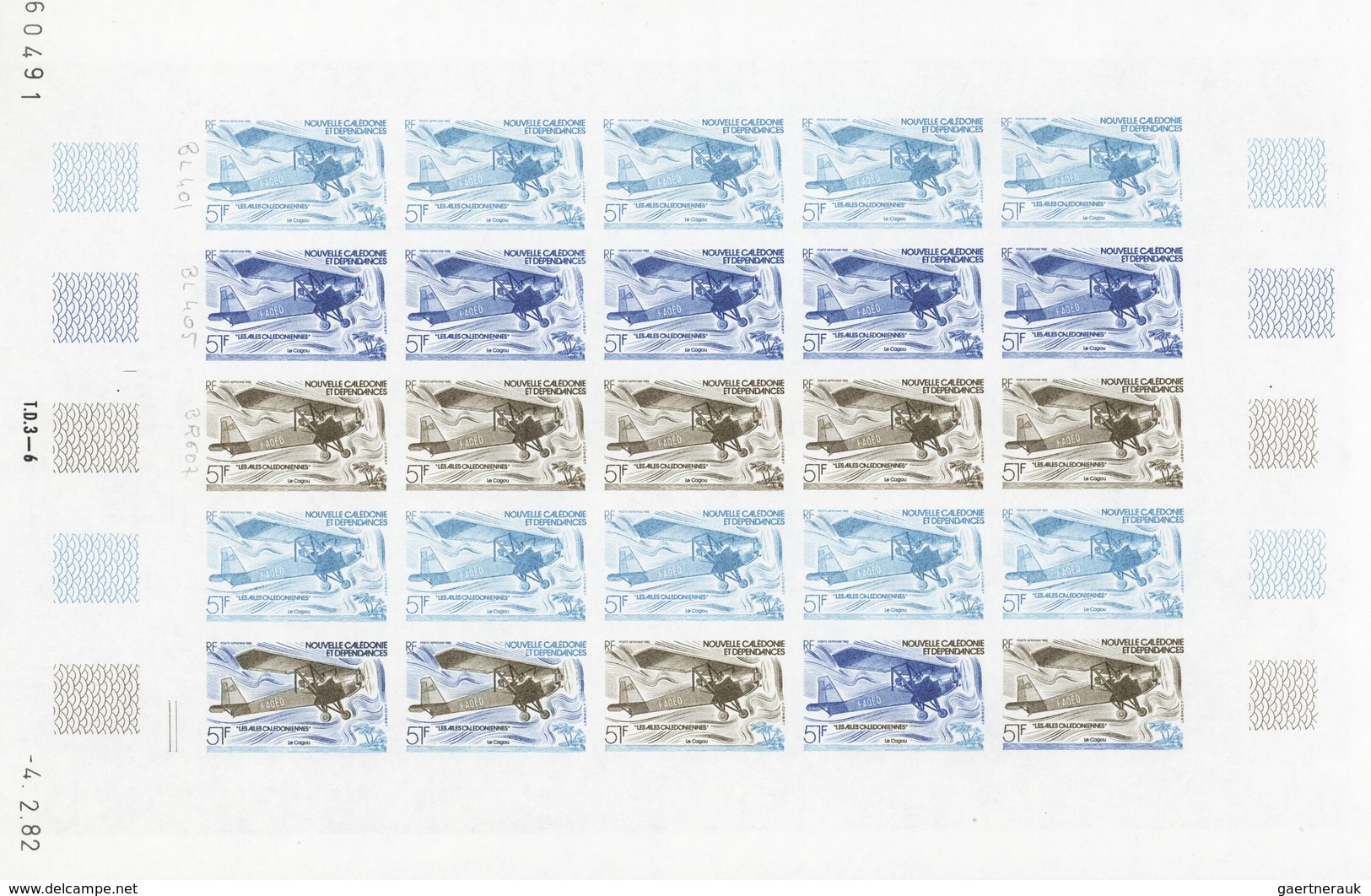 Neukaledonien: 1969/1975, IMPERFORATE COLOUR PROOFS, MNH collection of 58 complete sheets (=1.405 pr