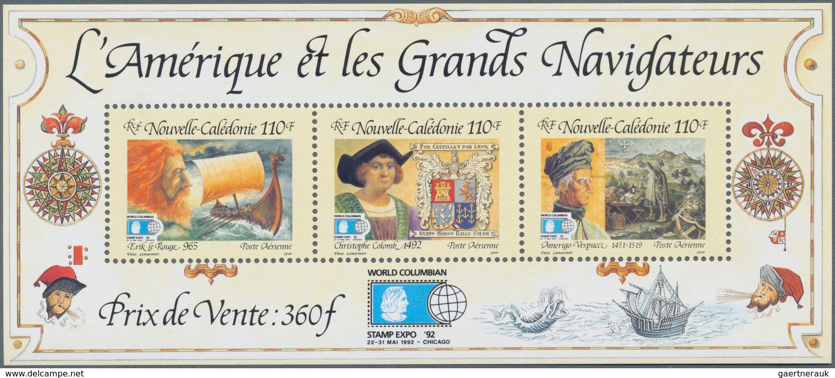 Neukaledonien: 1992, World Columbian Stamp Expo (500 Years Discovery Of America) Lot With 75 Miniatu - Lettres & Documents