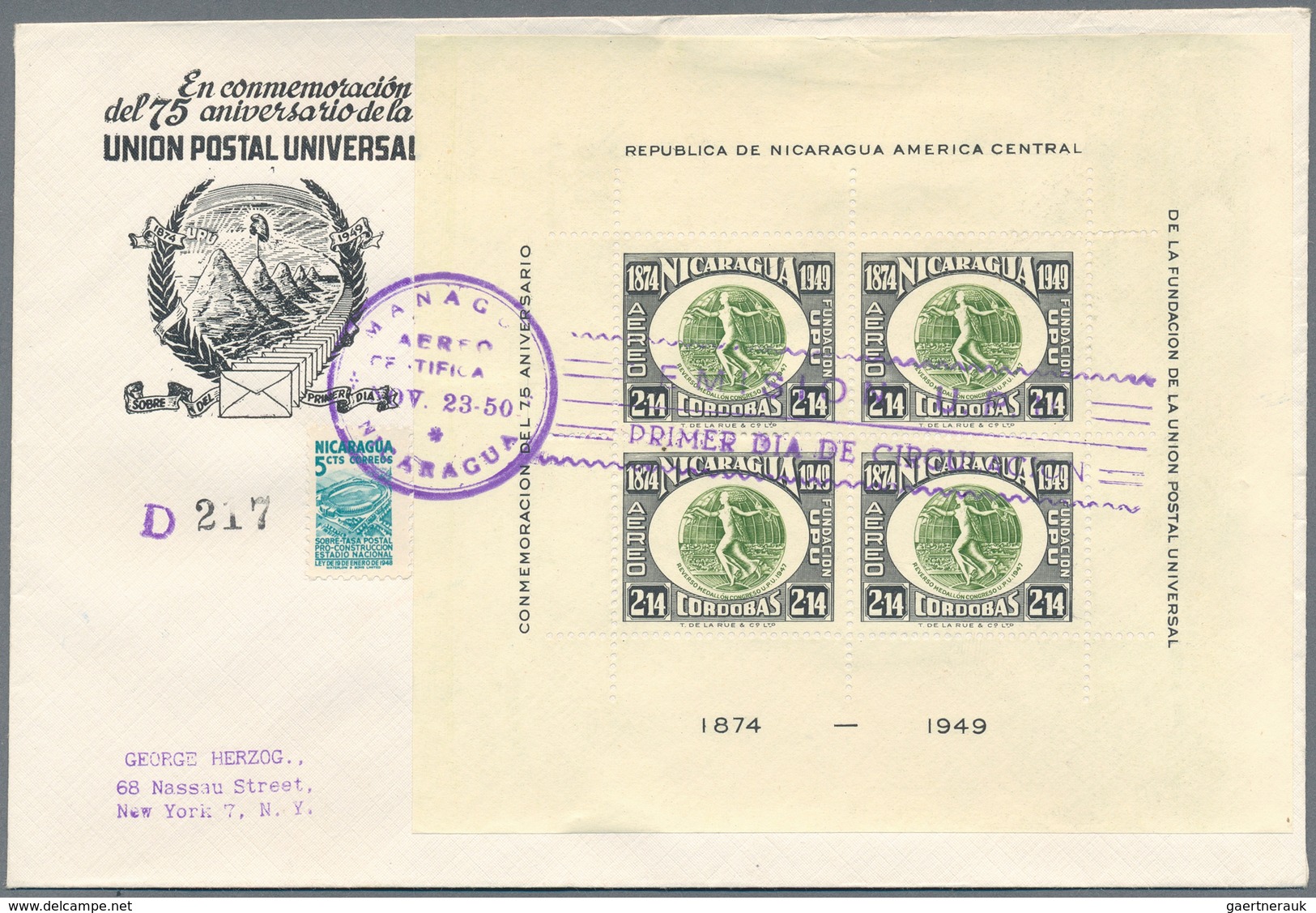 Nicaragua: 1950, 75th Anniversary Of UPU, Specialised Assortment Incl. All 18 Souvenir Sheets (incl. - Nicaragua
