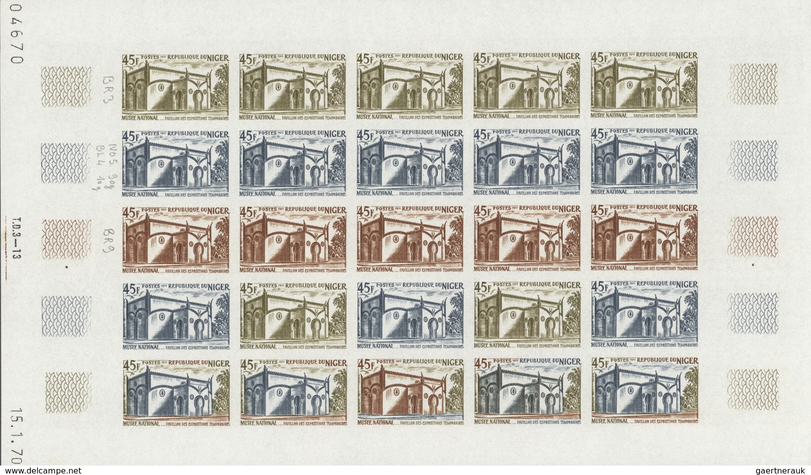 Niger: 1969/1978, IMPERFORATE COLOUR PROOFS, MNH collection of 105 complete sheets (=2.245 proofs),