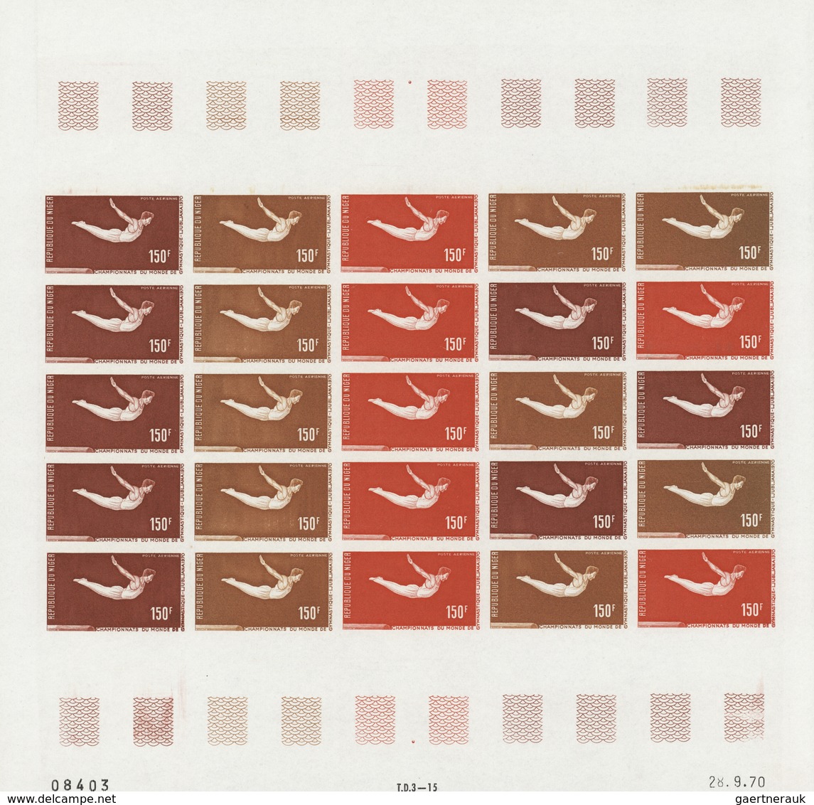 Niger: 1969/1978, IMPERFORATE COLOUR PROOFS, MNH collection of 105 complete sheets (=2.245 proofs),