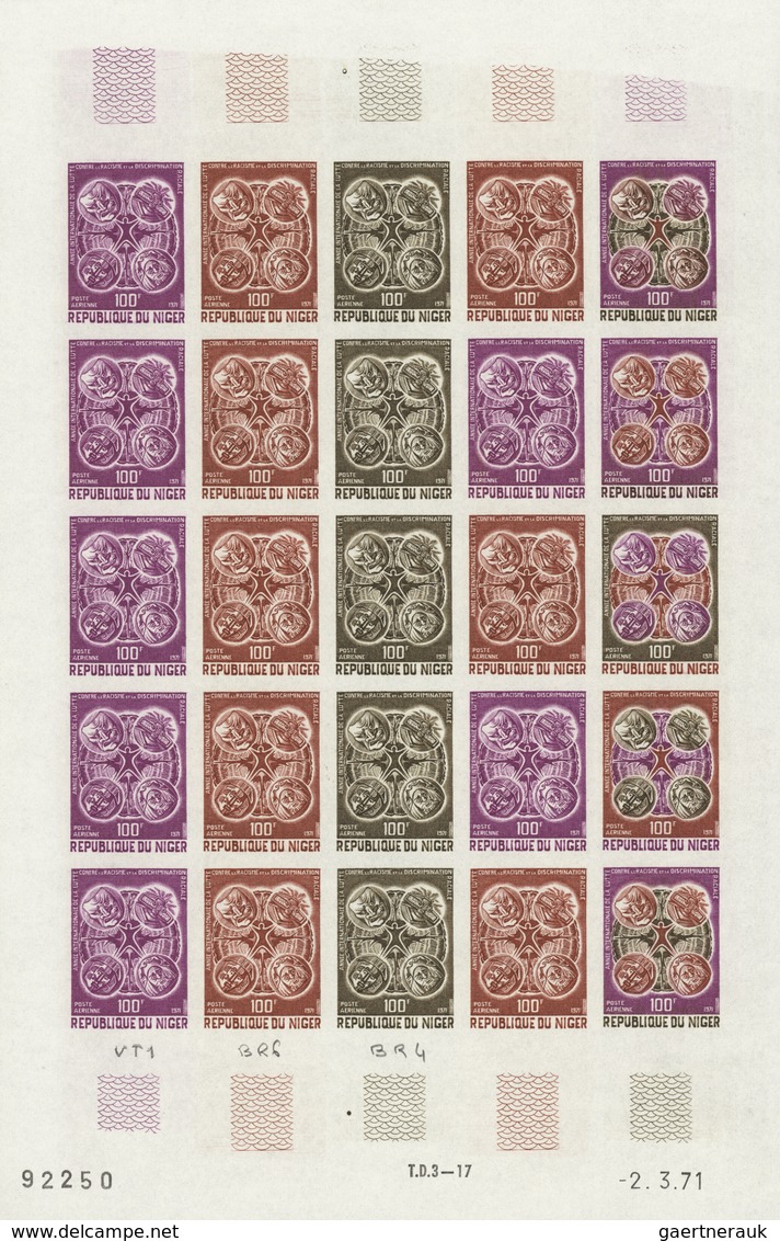 Niger: 1969/1978, IMPERFORATE COLOUR PROOFS, MNH collection of 105 complete sheets (=2.245 proofs),