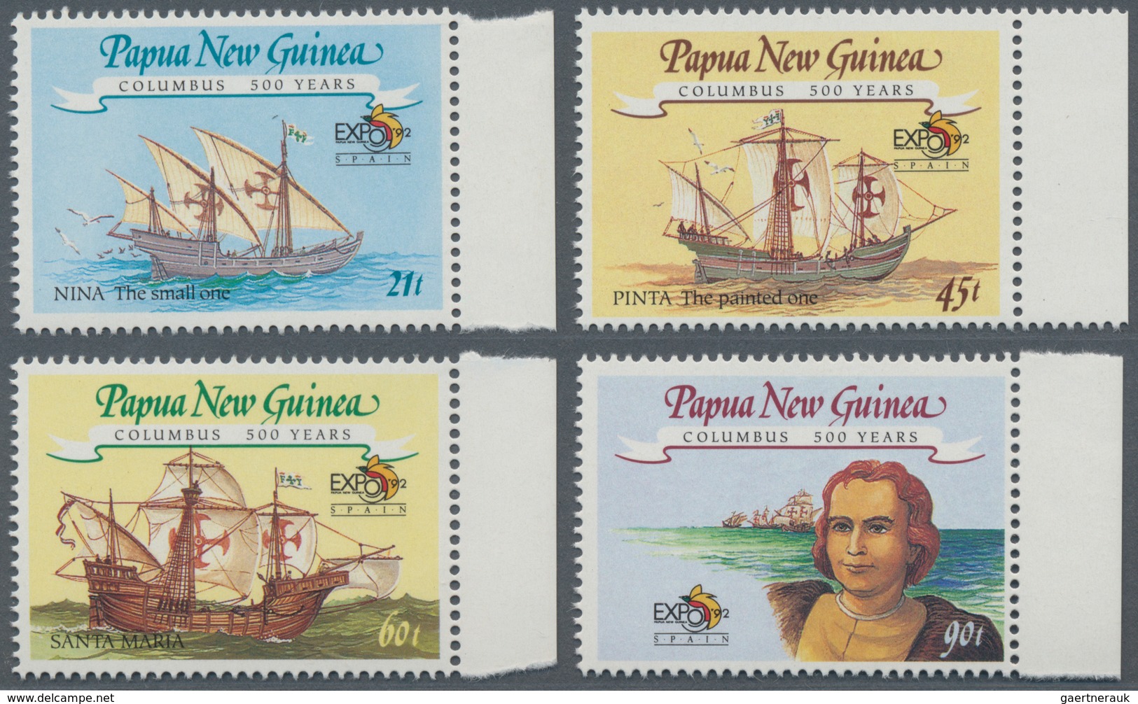 Papua Neuguinea: 1992, 500 Years Discovery Of America Complete Set Of Four (Columbus And His Fleet W - Papúa Nueva Guinea