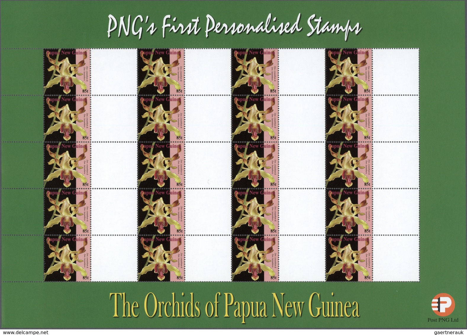 Papua Neuguinea: 2007. Lot With 500 Sheets ORCHIDS 0.85k With BLANK LABEL. 20 Stamps And 20 Labels P - Papúa Nueva Guinea