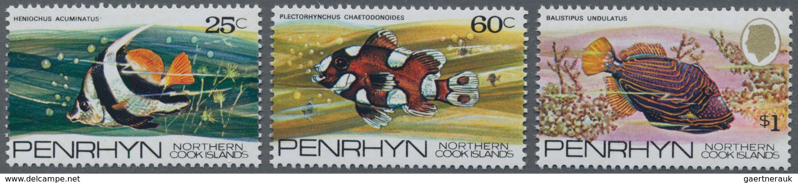 Penrhyn: 1974, Fishes Definitives Complete Set Of 12 In A Lot With 640 Sets In Part Sheets, MNH And - Penrhyn