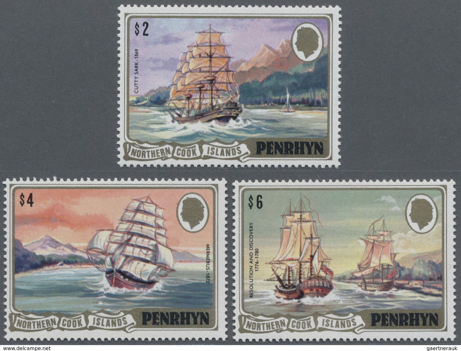 Penrhyn: 1981, Ship Definitives The Three Key Values $2 ’Cutty Sark‘, $3 ‚Mermerus‘ And $6 ‚Resoluti - Penrhyn
