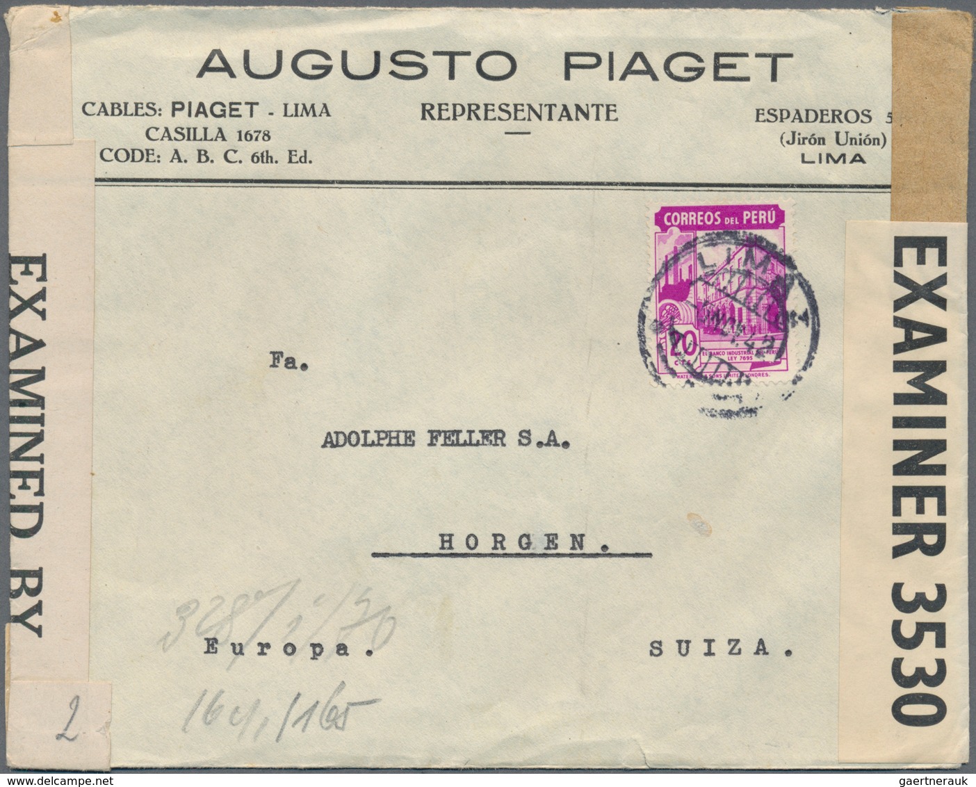 Peru: 1878/1963 (ca.), covers 22) and stationery (5) inc. interesting censored WW-II covers to Switz