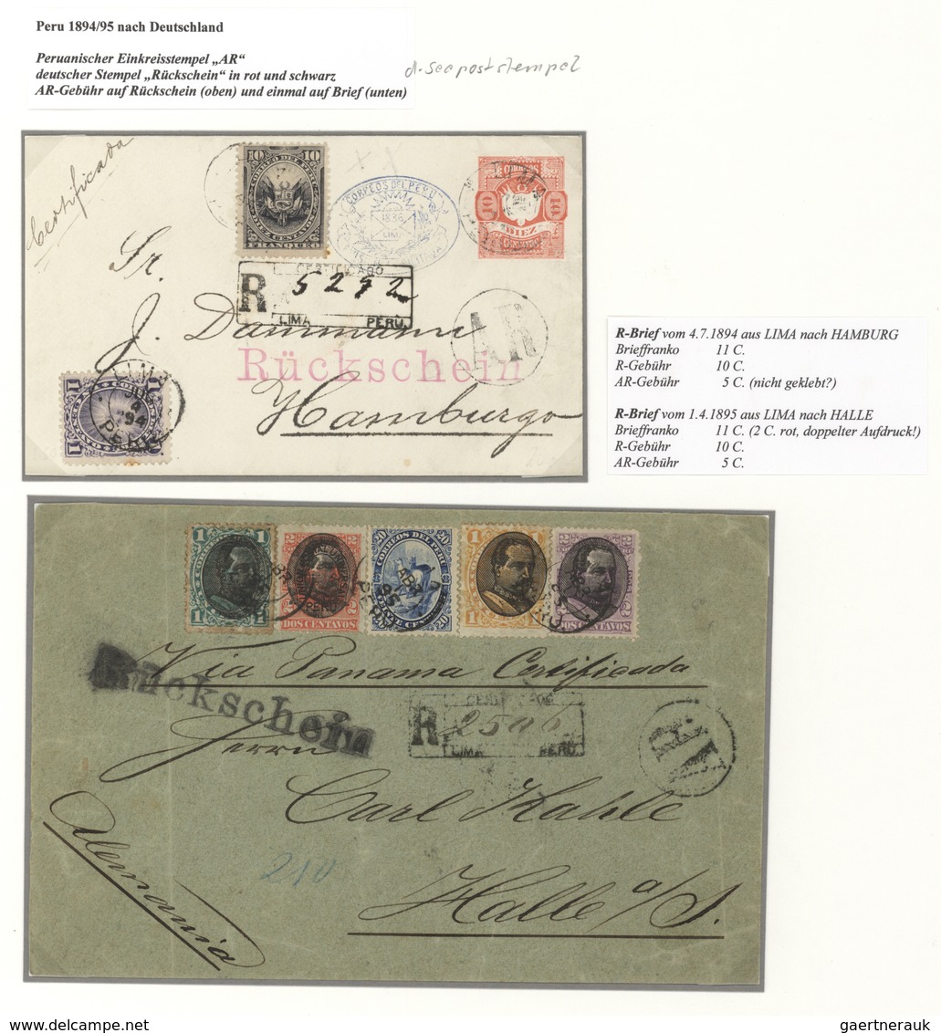 Peru: 1894/1896, AVIS DE RECEPTION, Group Of Three Letters To Germany Resp. USA, Showing Interesting - Perú