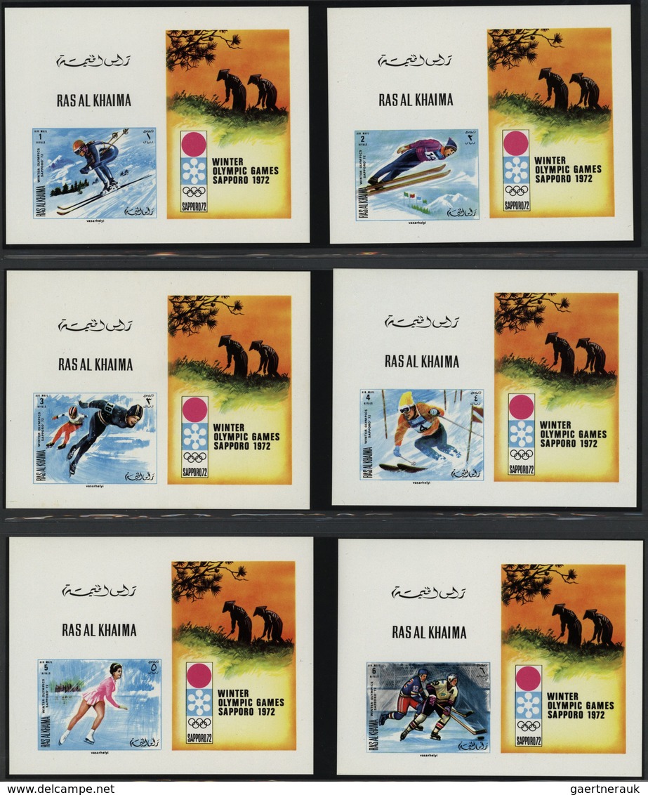 Ras al Khaima: 1968/1972, miscellaneous balance incl. imperf. issues, thematic sets (Sports), proof