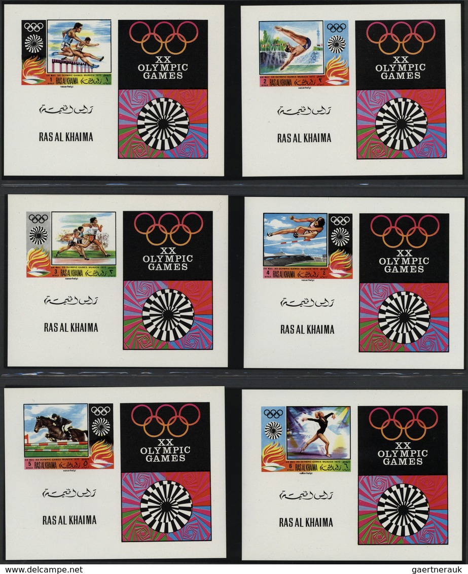 Ras al Khaima: 1968/1972, miscellaneous balance incl. imperf. issues, thematic sets (Sports), proof