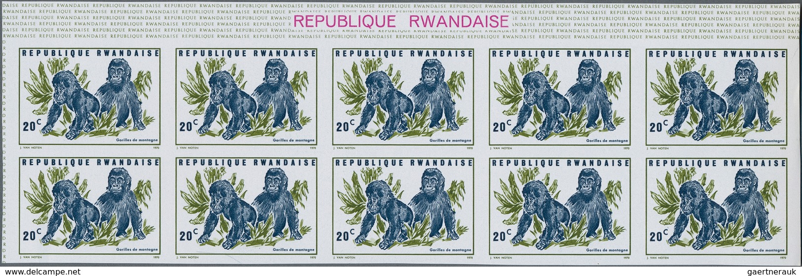 Ruanda: 1967/1975. Lot of 13,519 IMPERFORATE stamps, souvenir and miniature sheets showing various i