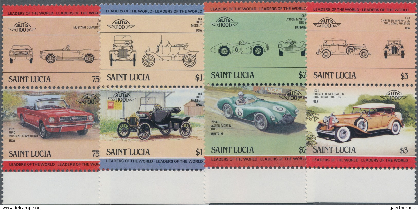 St. Lucia: 1984, Cars Se-tenant Complete Set Of 16 With Panhard-Levassor, NSU Ro-80, Abarth Bialbero - St.Lucia (...-1978)