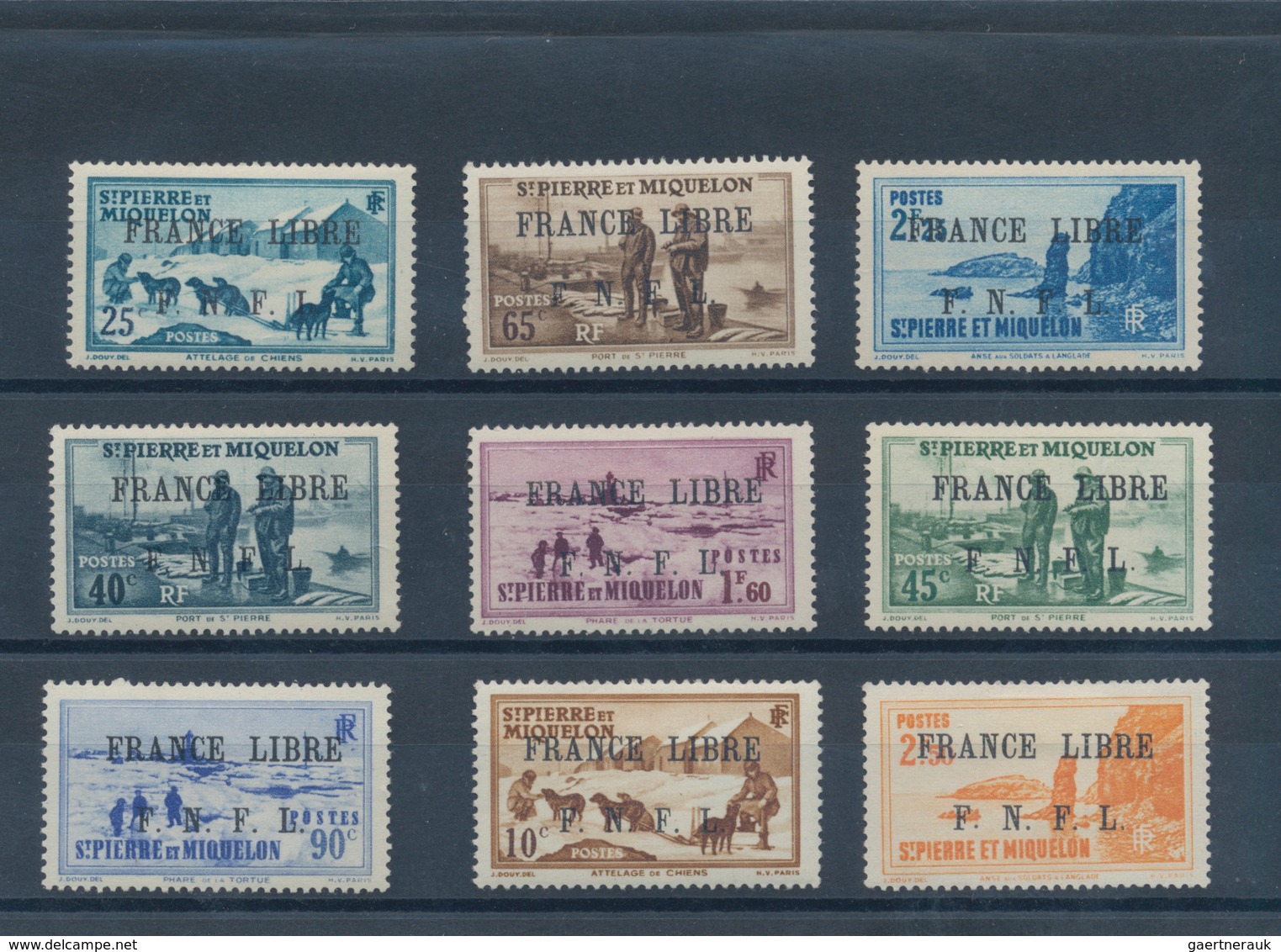 St. Pierre Und Miquelon: 1941/1942, FRANCE LIBRE F.N.F.L. Overprints, Mint Assortment Of 18 Differen - Sonstige & Ohne Zuordnung