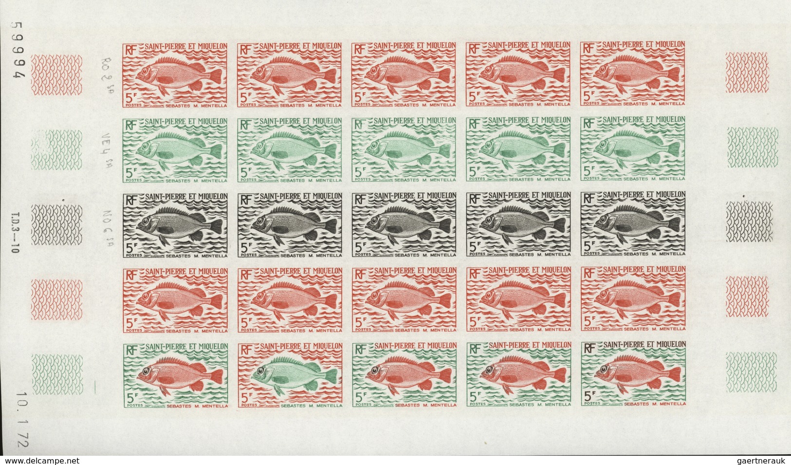 St. Pierre und Miquelon: 1969/1975, IMPERFORATE COLOUR PROOFS, MNH collection of 49 complete sheets