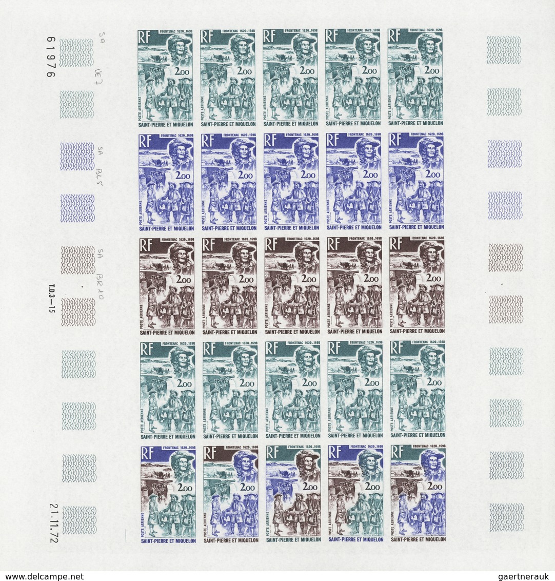 St. Pierre und Miquelon: 1969/1975, IMPERFORATE COLOUR PROOFS, MNH collection of 49 complete sheets