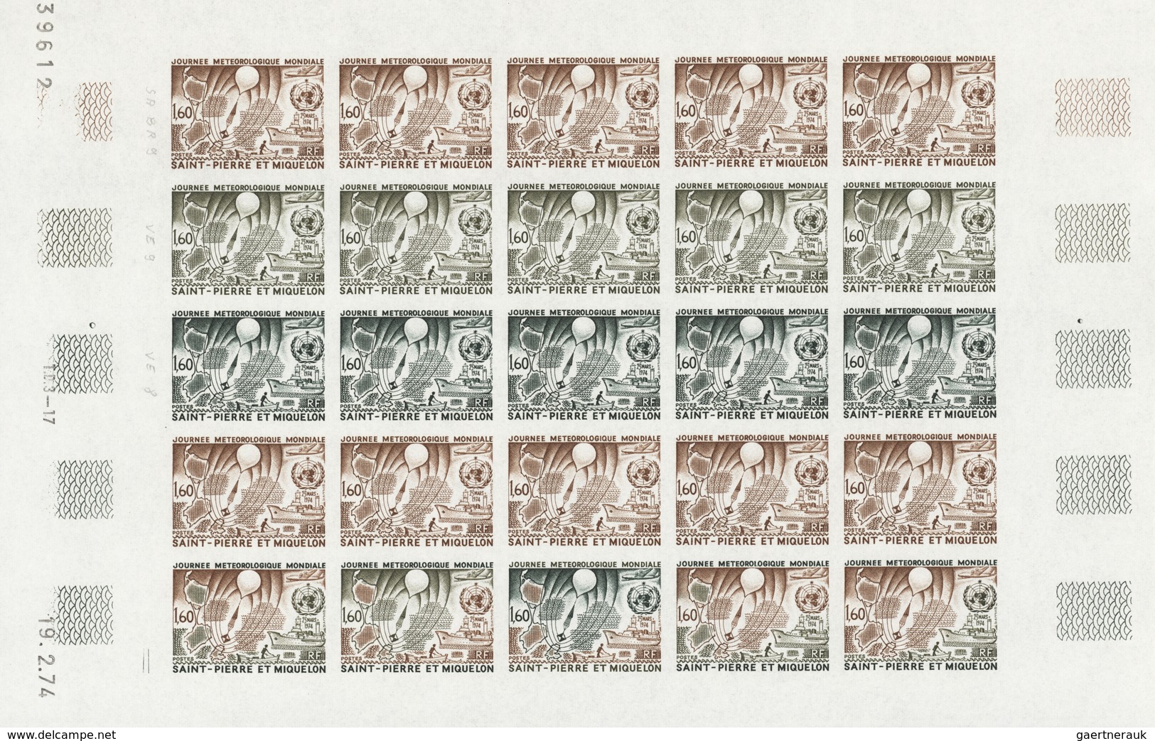 St. Pierre und Miquelon: 1969/1975, IMPERFORATE COLOUR PROOFS, MNH collection of 49 complete sheets