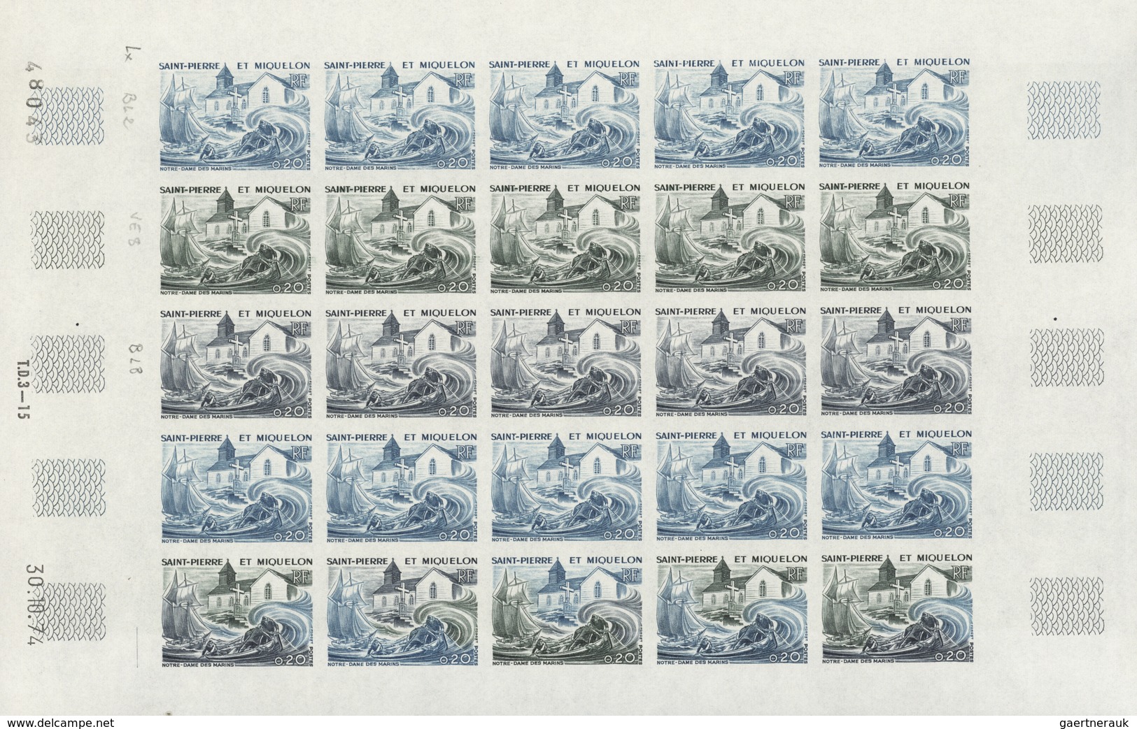 St. Pierre und Miquelon: 1969/1975, IMPERFORATE COLOUR PROOFS, MNH collection of 49 complete sheets