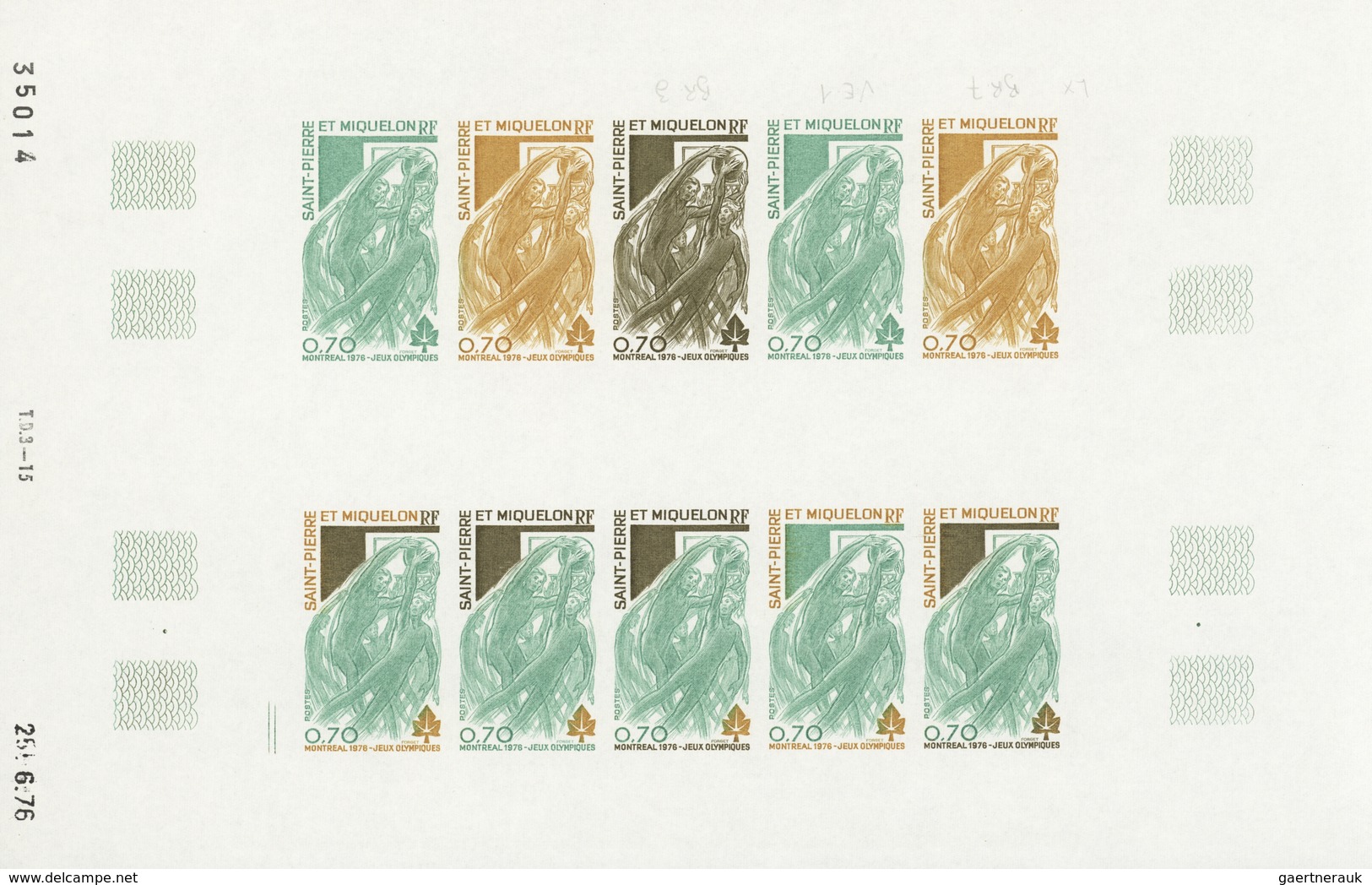 St. Pierre und Miquelon: 1969/1975, IMPERFORATE COLOUR PROOFS, MNH collection of 49 complete sheets