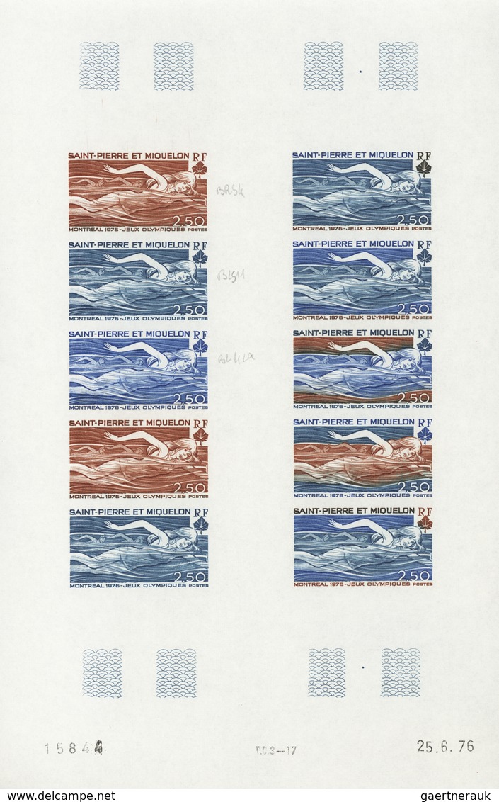 St. Pierre und Miquelon: 1969/1975, IMPERFORATE COLOUR PROOFS, MNH collection of 49 complete sheets