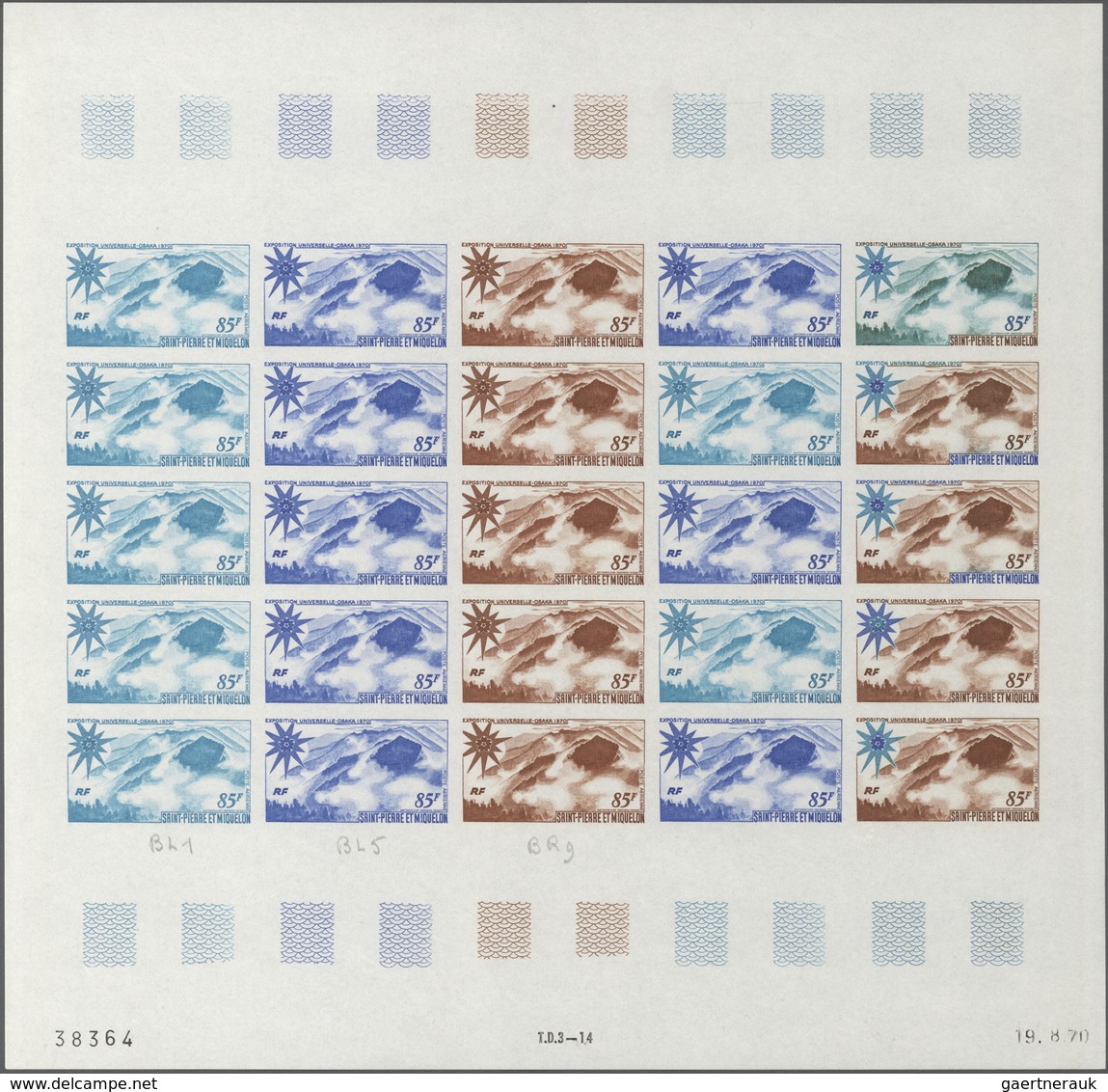 St. Pierre Und Miquelon: 1970, Expo Osaka, 34fr. And 85fr., Two Imperforate Colour Proof Sheets Of 2 - Altri & Non Classificati