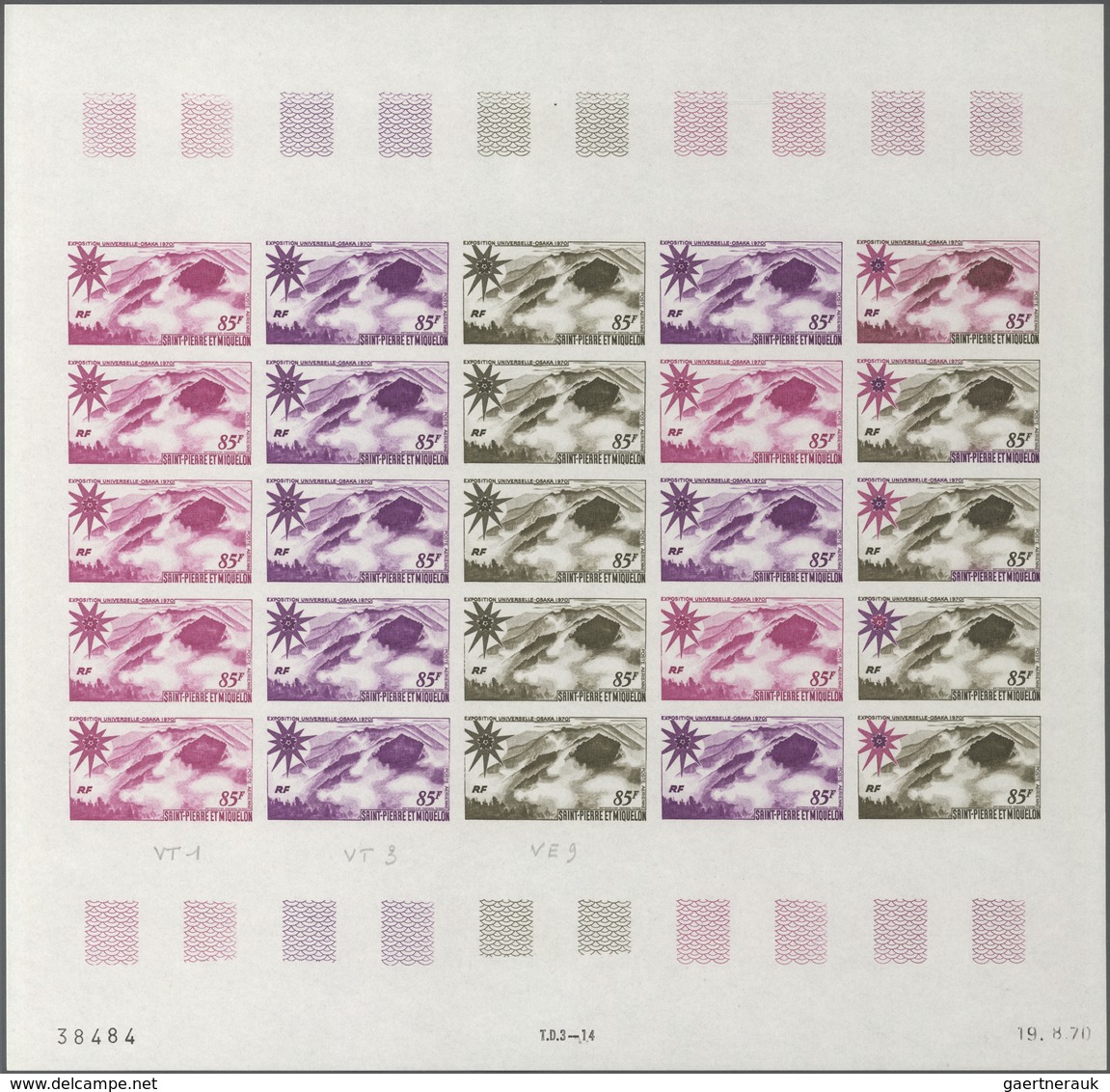St. Pierre Und Miquelon: 1970, Expo Osaka, 34fr. And 85fr., Two Imperforate Colour Proof Sheets Of 2 - Sonstige & Ohne Zuordnung
