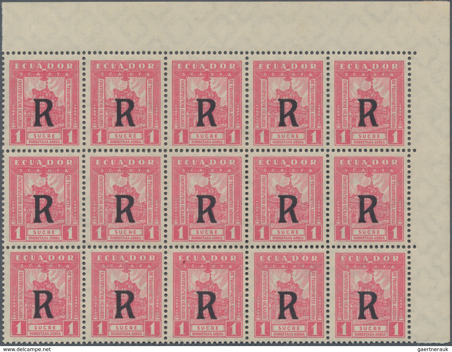 SCADTA - Ausgaben Für Ecuador: 1929, Registration Stamp 1s. Rose ‚Cathedral Of Quito‘ With Black Opt - Ecuador