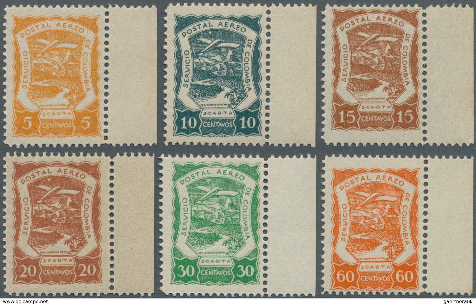 SCADTA - Ausgaben Für Kolumbien: 1921/1923, SERVICIO POSTAL AEREO DE COLOMBIA Six Values In Differen - Colombie