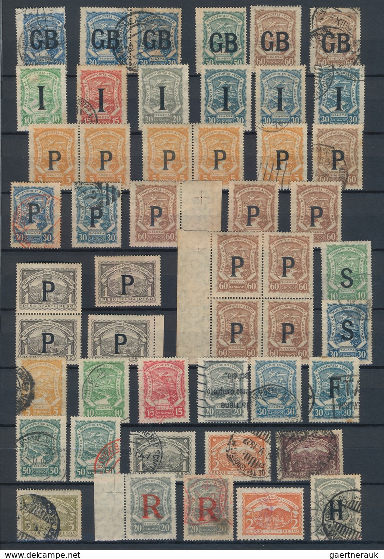 SCADTA - Länder-Aufdrucke: 1923, Used And Mint Assortment Of Apprx. 170 Stamps Mainly Bearing Variou - Aviones