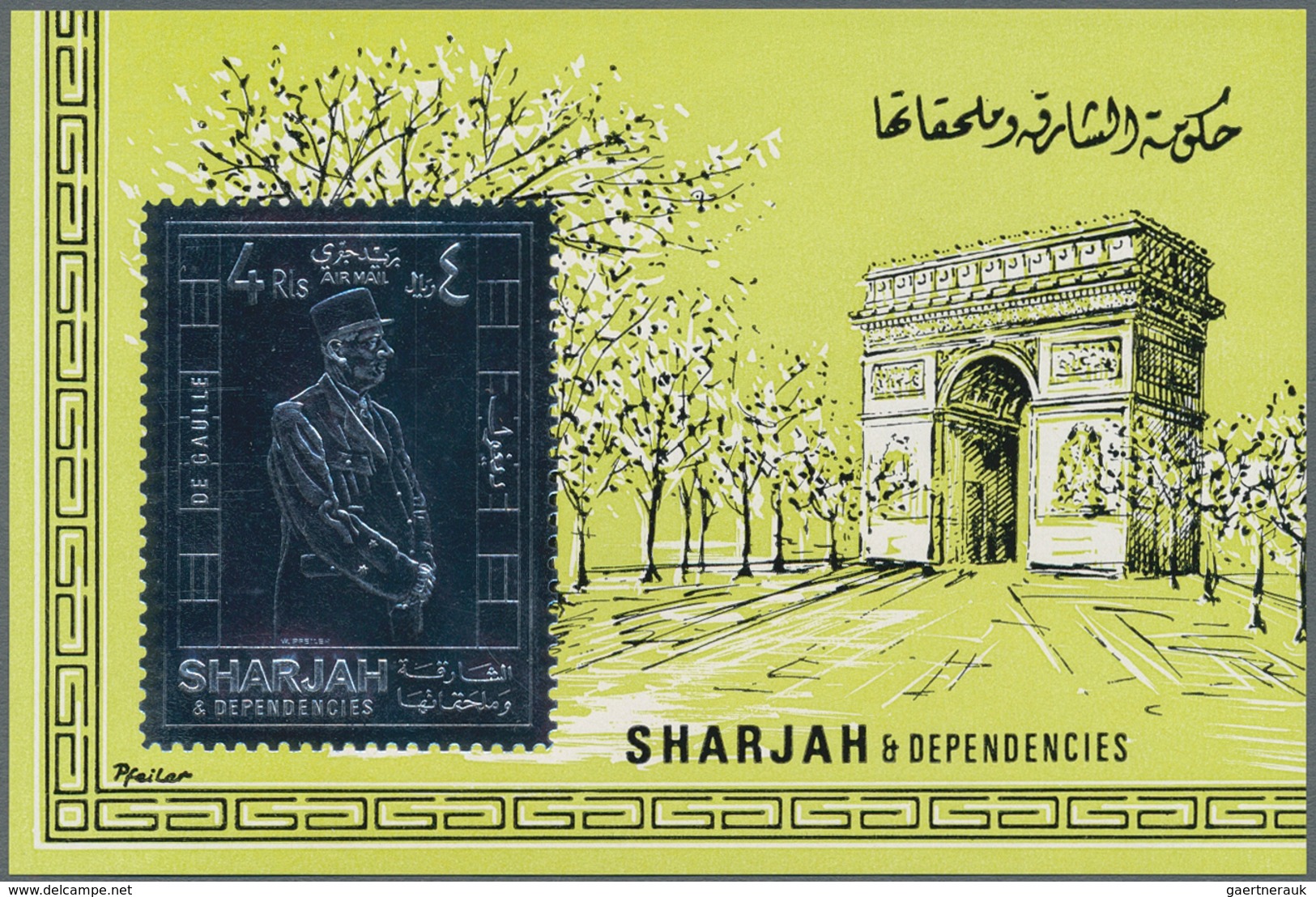 Schardscha / Sharjah: 1970, 4r. Charles De Gaulle Silver Souvenir Sheet, 188 Pieces MNH. This Issue - Sharjah