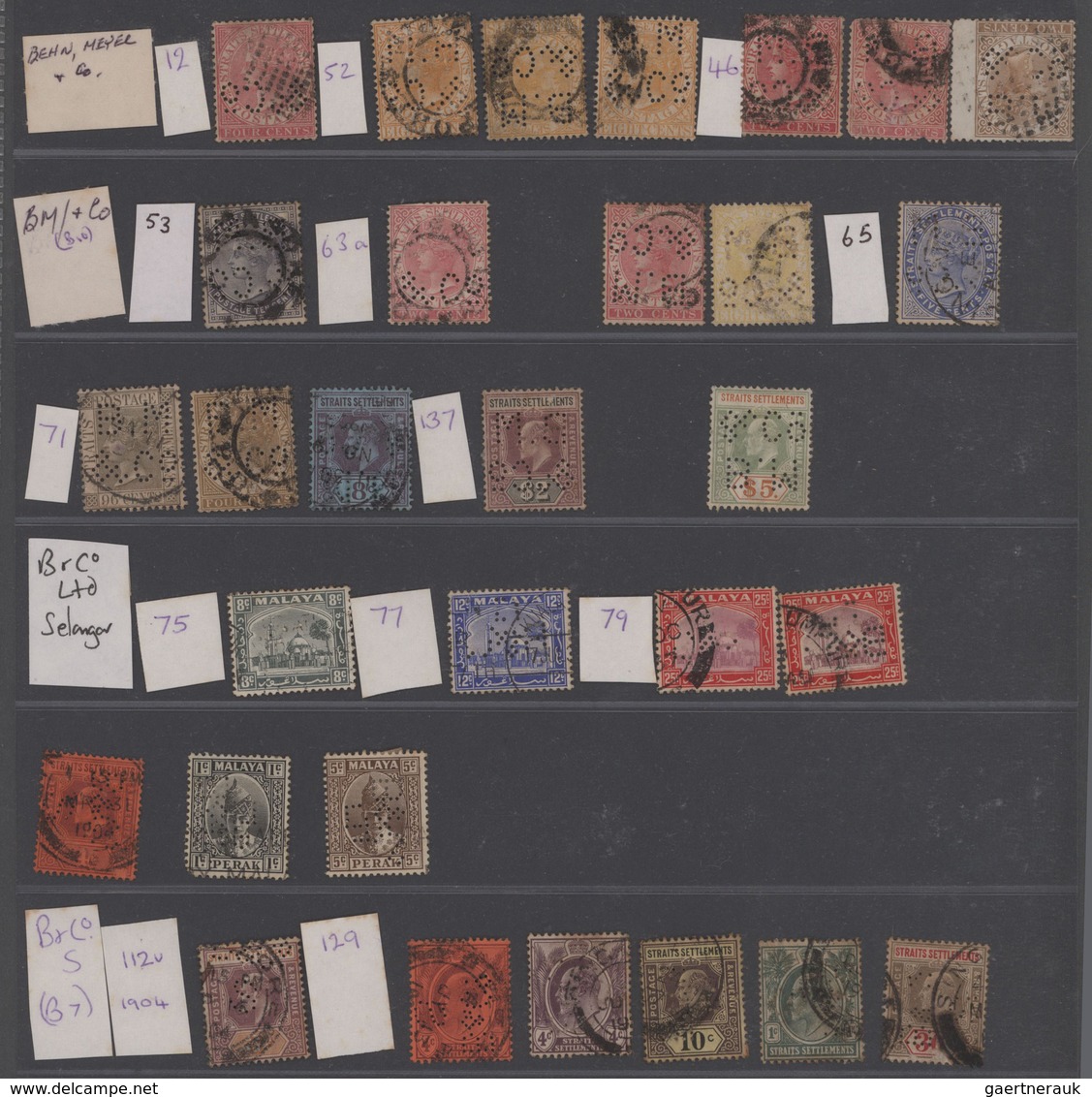 Singapur: 1867-1940's Ca. - PERFINS: Collection Of More Than 800 Stamps Showing Perfins Of Singapore - Singapore (...-1959)