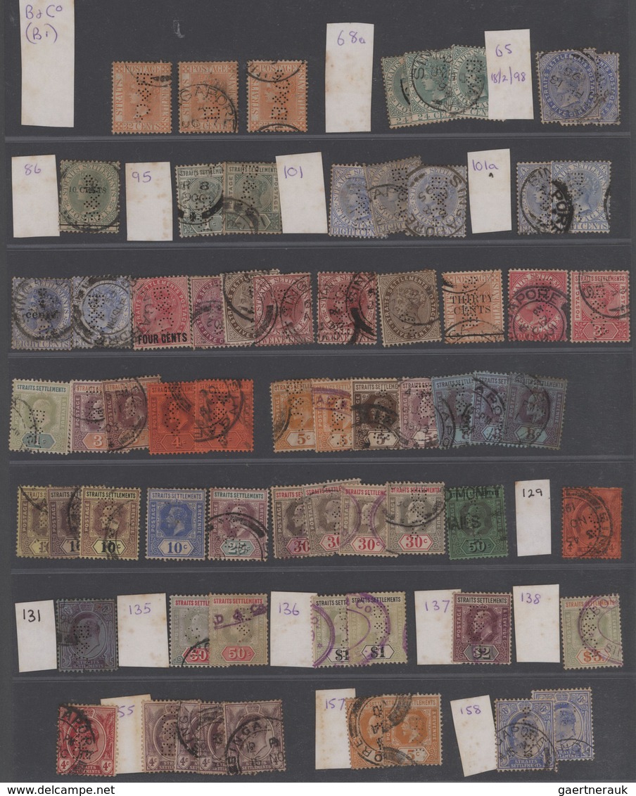 Singapur: 1867-1940's Ca. - PERFINS: Collection Of More Than 800 Stamps Showing Perfins Of Singapore - Singapore (...-1959)