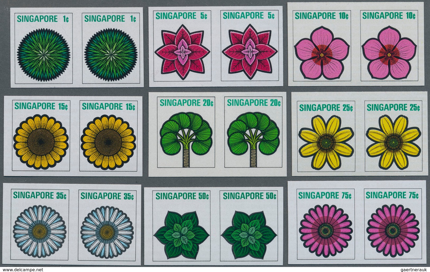 Singapur: 1973, Flowers And Fruits Defintives Complete Set Of 13 In A Lot With About 50 IMPERFORATE - Singapur (...-1959)