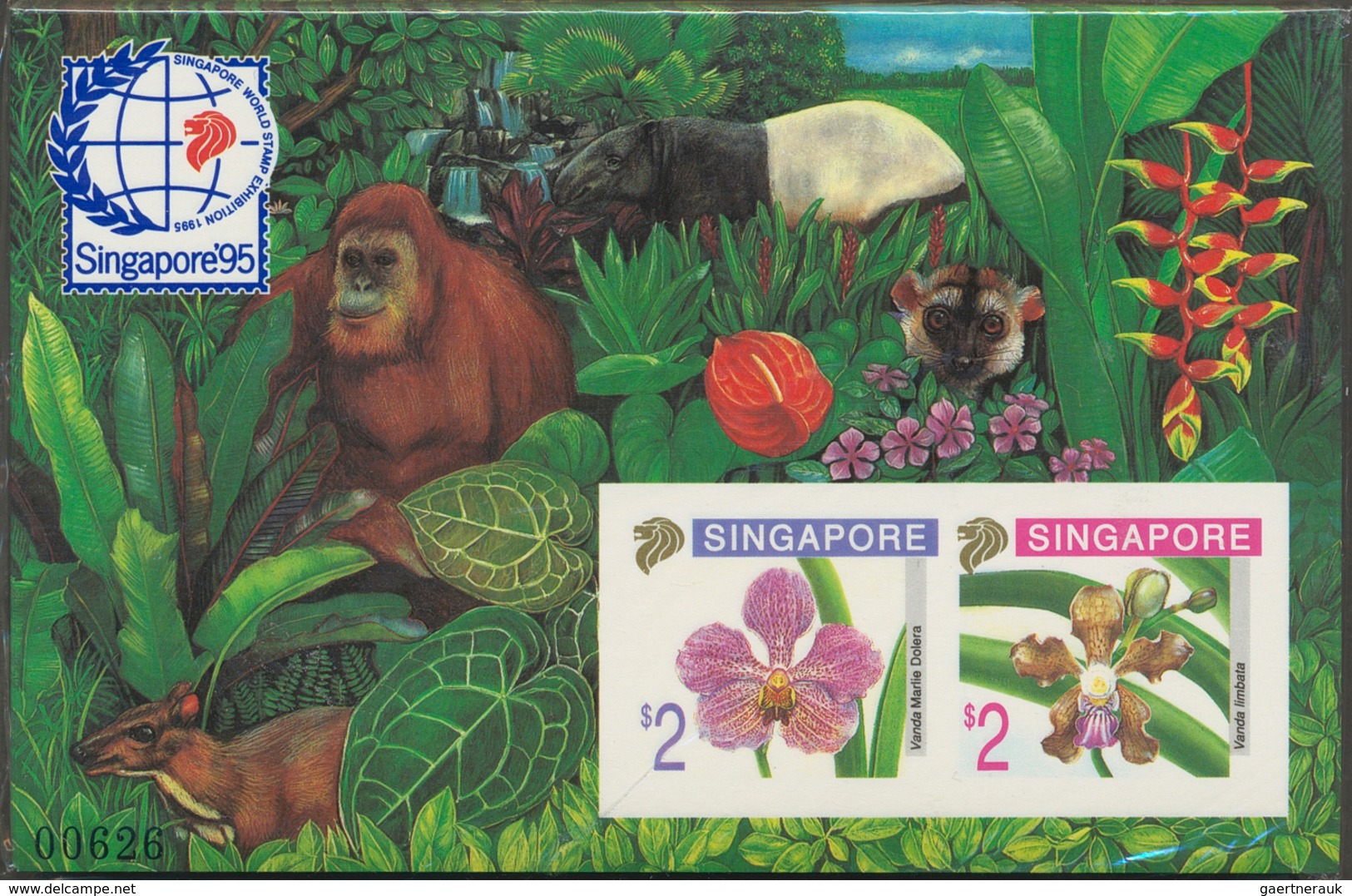 Singapur: 1995, Stamp Exhibition SINGAPORE '95 ("Orchids"), IMPERFORATE Souvenir Sheet, Lot Of 50 Pi - Singapur (...-1959)
