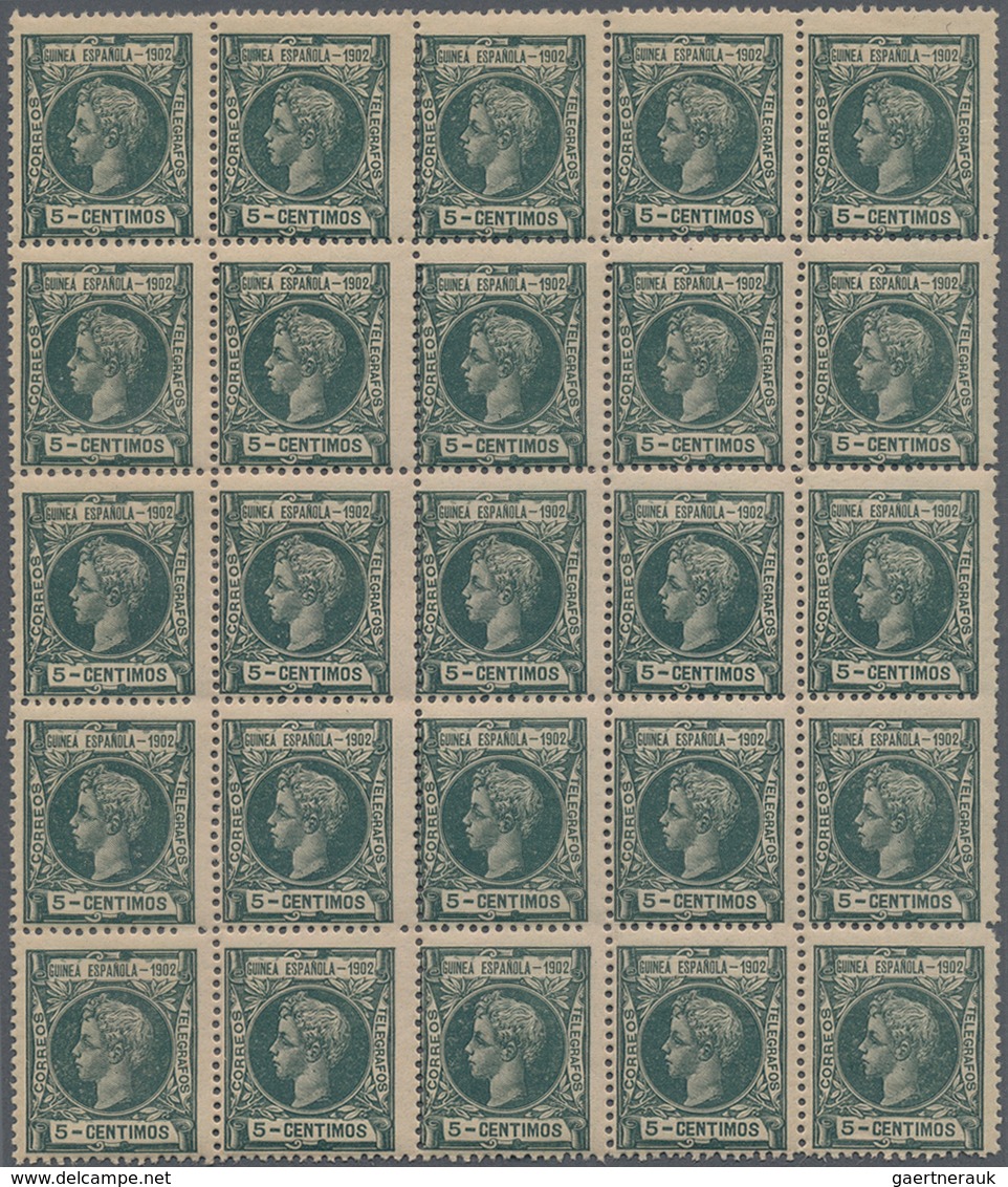 Spanisch-Guinea: 1902, King Alfonso XIII. To The Right 5c. Dark-green In A Lot With Approx. 280 Stam - Guinea Espagnole