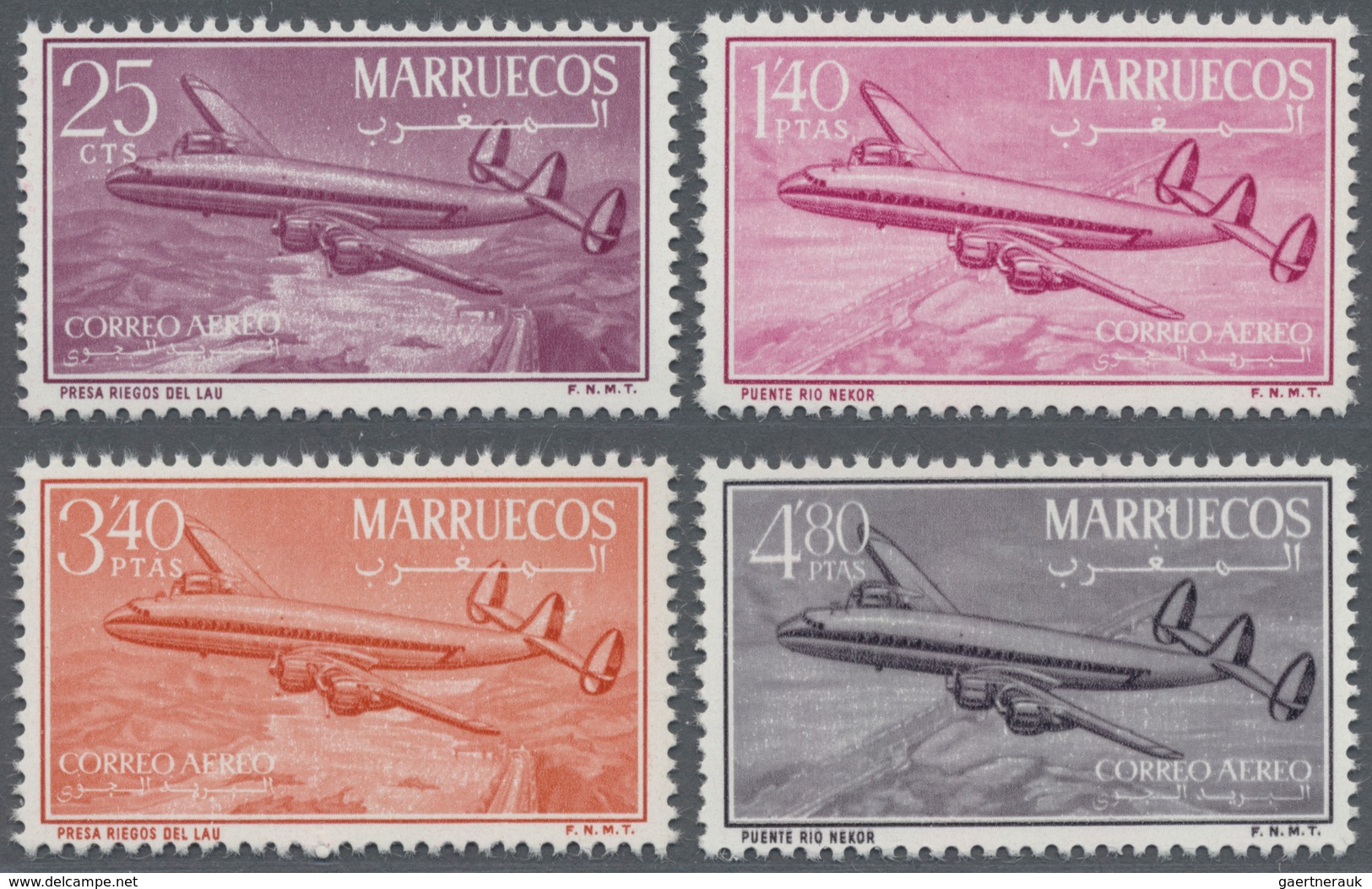 Spanisch-Marokko: NORTH ZONE: 1956, Airmail Issue ‚Lockheed Constellation‘ Complete Set Of Four In A - Spaans-Marokko