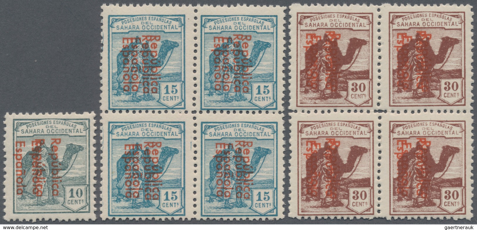 Spanisch-Sahara: 1932, Native With Dromedary Three Different Values With Red Overprint ‚Republica Es - Spanish Sahara