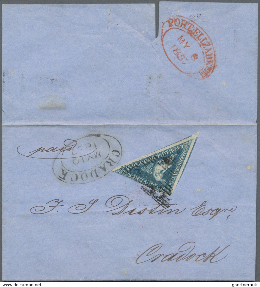Kap Der Guten Hoffnung: 1855/860, TRIANGULARS, 4d. Blue, Specialised Group Of Nine Stamps Incl. Two - Cabo De Buena Esperanza (1853-1904)