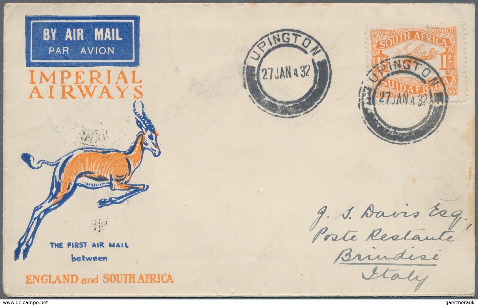 Südafrika: 1932, IMPERIAL AIRWAYS: FIRST AIRMAIL Between England And Southafrica. 37 First Flight Co - Storia Postale