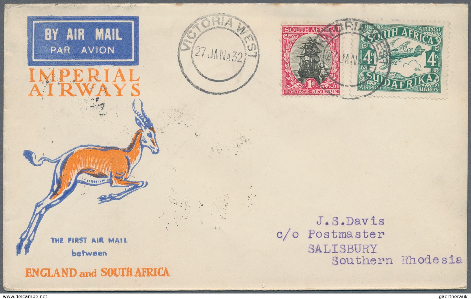 Südafrika: 1932, IMPERIAL AIRWAYS: FIRST AIRMAIL Between England And Southafrica. 37 First Flight Co - Cartas