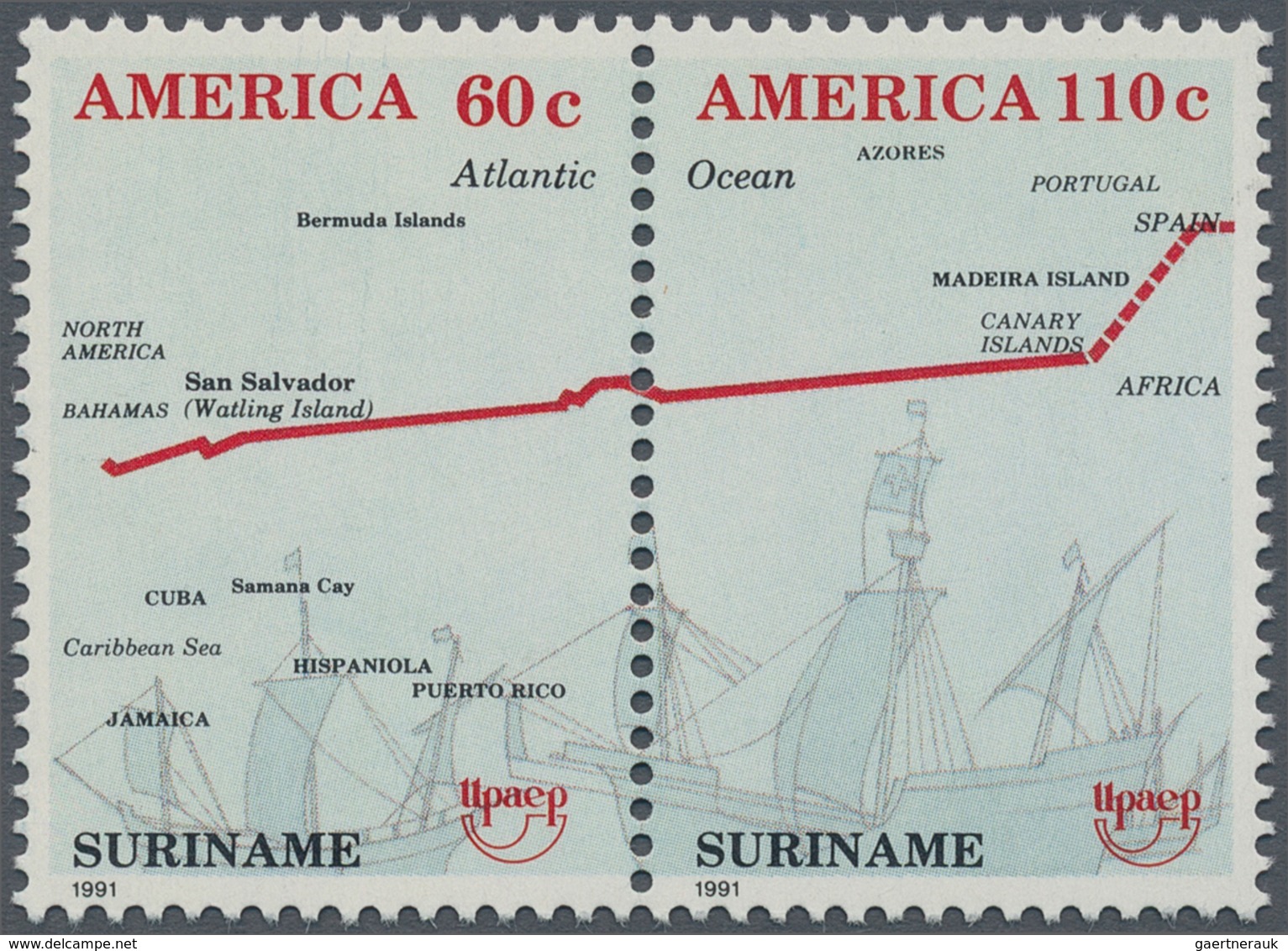 Surinam: 1991, 500 Years Of Discovery Of America Complete Set Of Two In Se-tenant Pairs In A Lot Wit - Surinam ... - 1975