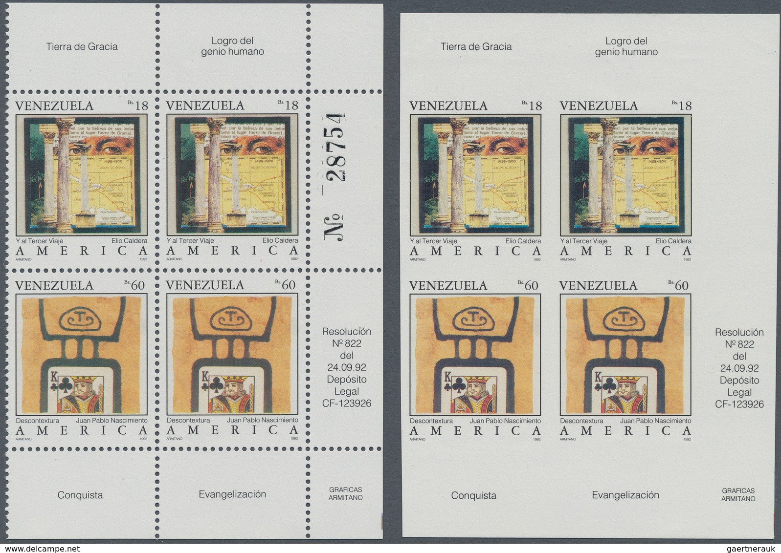 Surinam: 1991, 500 Years Of Discovery Of America Complete Set Of Two In Se-tenant Pairs In A Lot Wit - Surinam ... - 1975