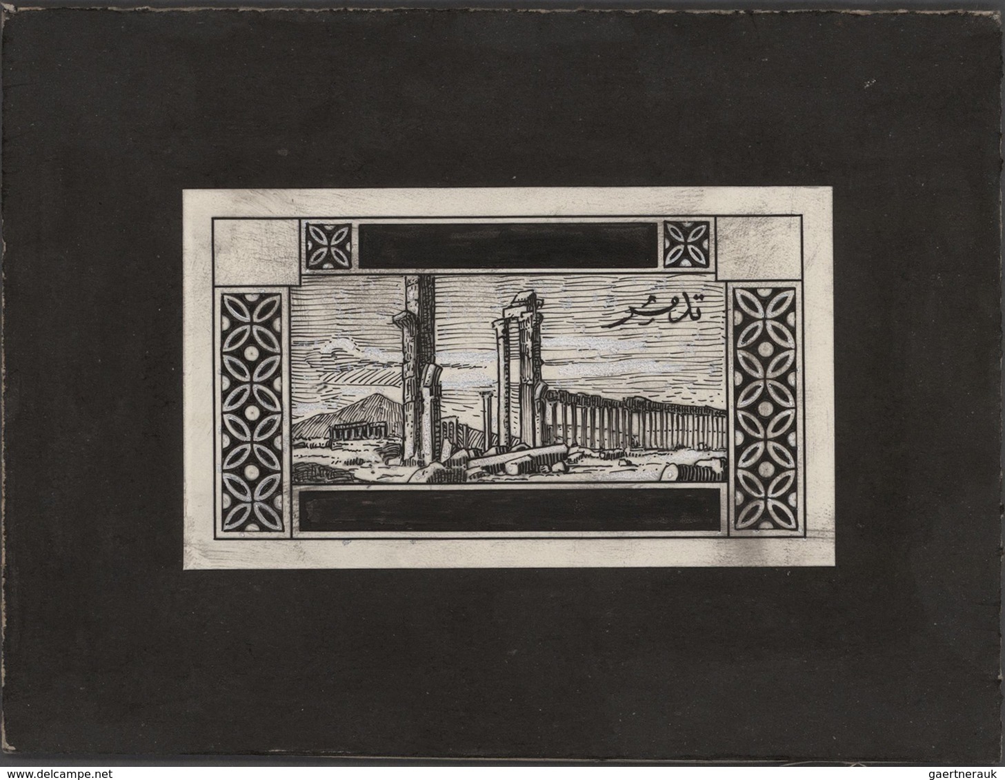 Syrien: 1938/1955. Astonishing collection of 45 ARTIST'S DRAWINGS for stamps of the named period, st