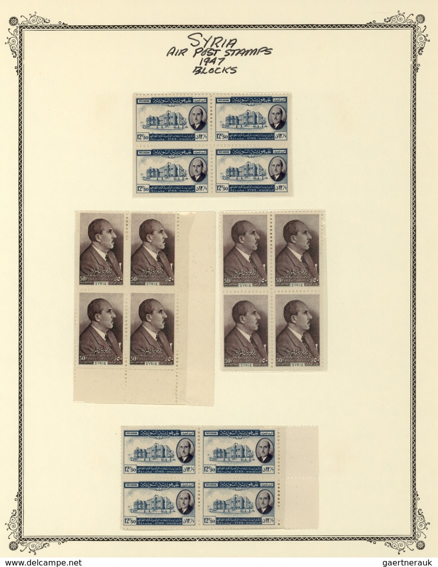 Syrien: 1942/1953, specialised mint collection on album pages, showing blocks of four, plate blocks,