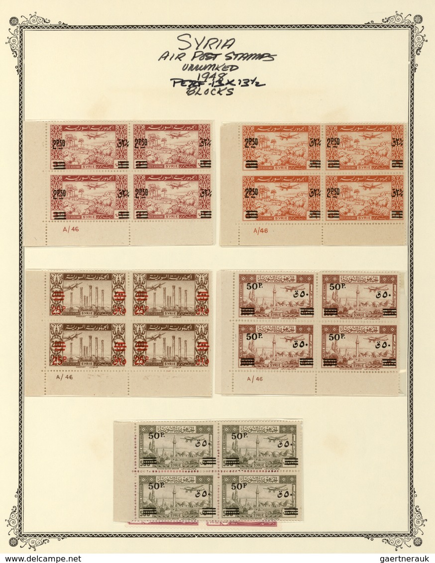 Syrien: 1942/1953, specialised mint collection on album pages, showing blocks of four, plate blocks,