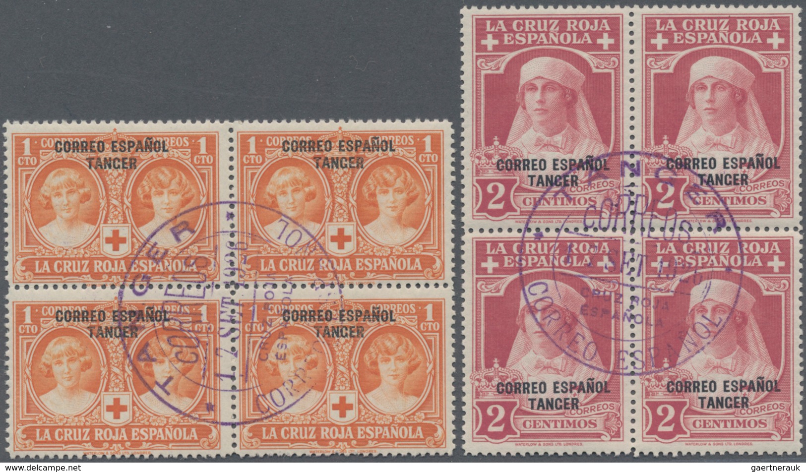 Tanger - Spanische Post: 1926, Red Cross – Royal Family With Black Opt. ‚CORREO ESPANOL TANGER‘ In A - Spanisch-Marokko