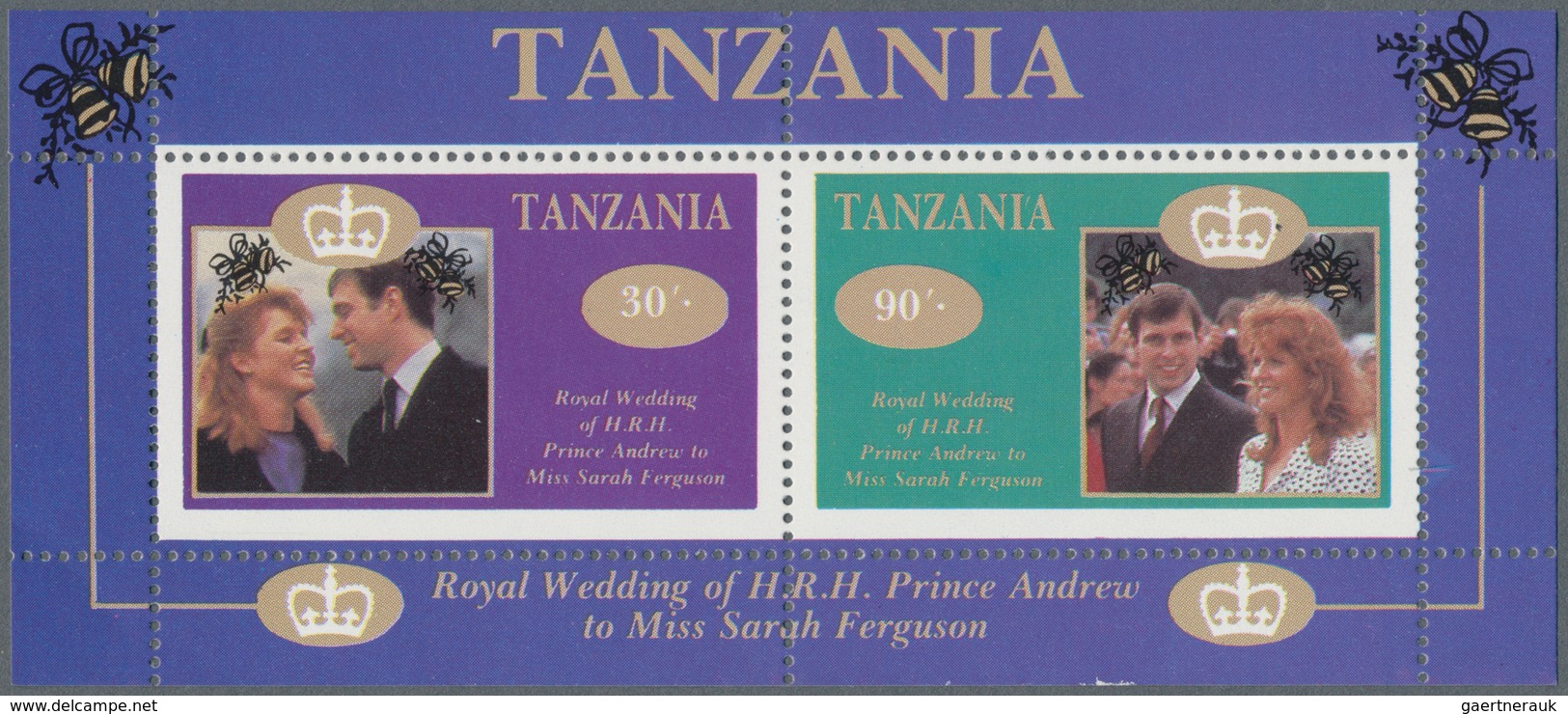 Tansania: 1986, Royal Wedding, 12 Sets Of Mini Sheets And 39 Copies Of Souvenir Sheet (30s./90s.), U - Kenya, Uganda & Tanzania