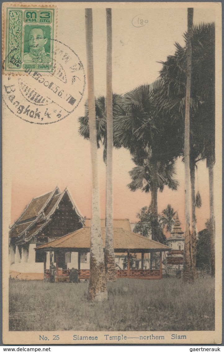 Thailand: 1901/1923, 42 old picture postcards , 25 of them franked with overseas destinations and so