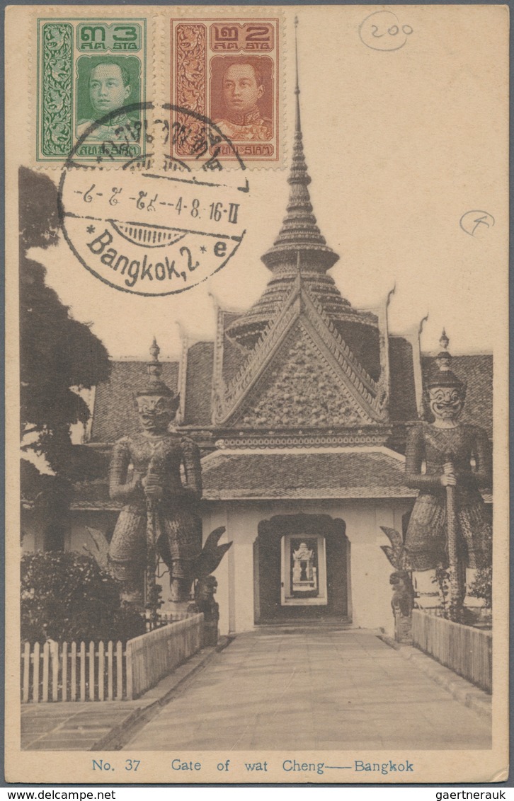 Thailand: 1901/1923, 42 old picture postcards , 25 of them franked with overseas destinations and so