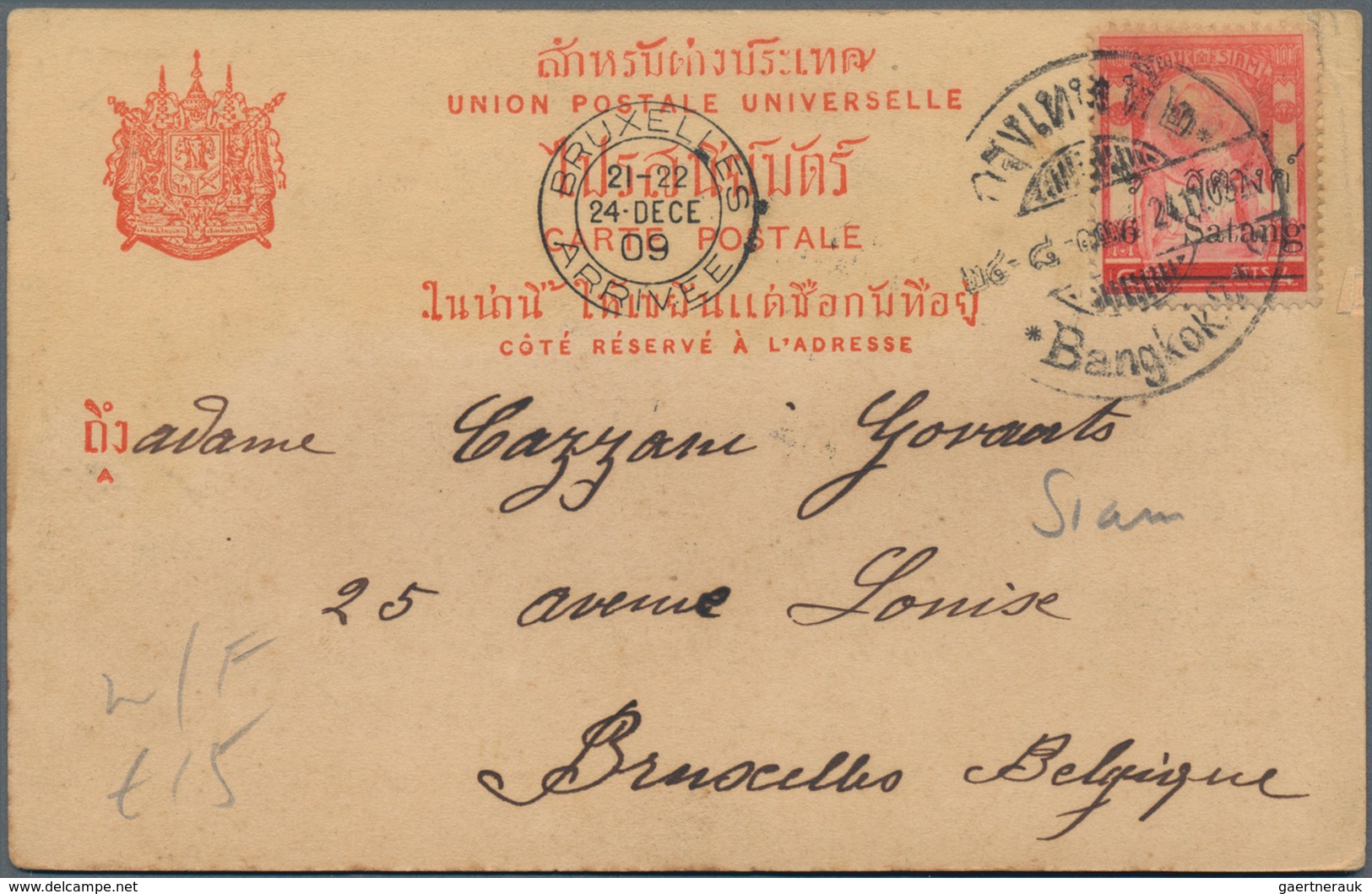 Thailand: 1901/1923, 42 old picture postcards , 25 of them franked with overseas destinations and so