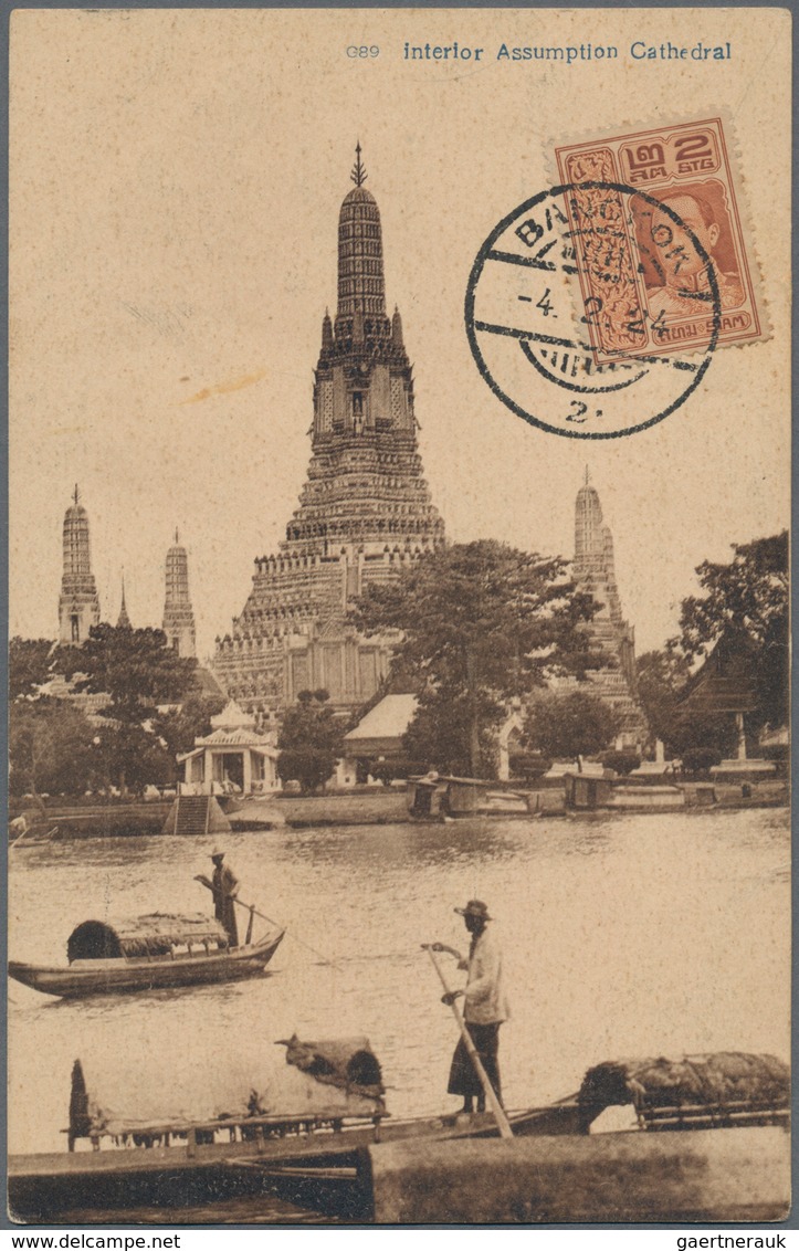 Thailand: 1901/1923, 42 old picture postcards , 25 of them franked with overseas destinations and so